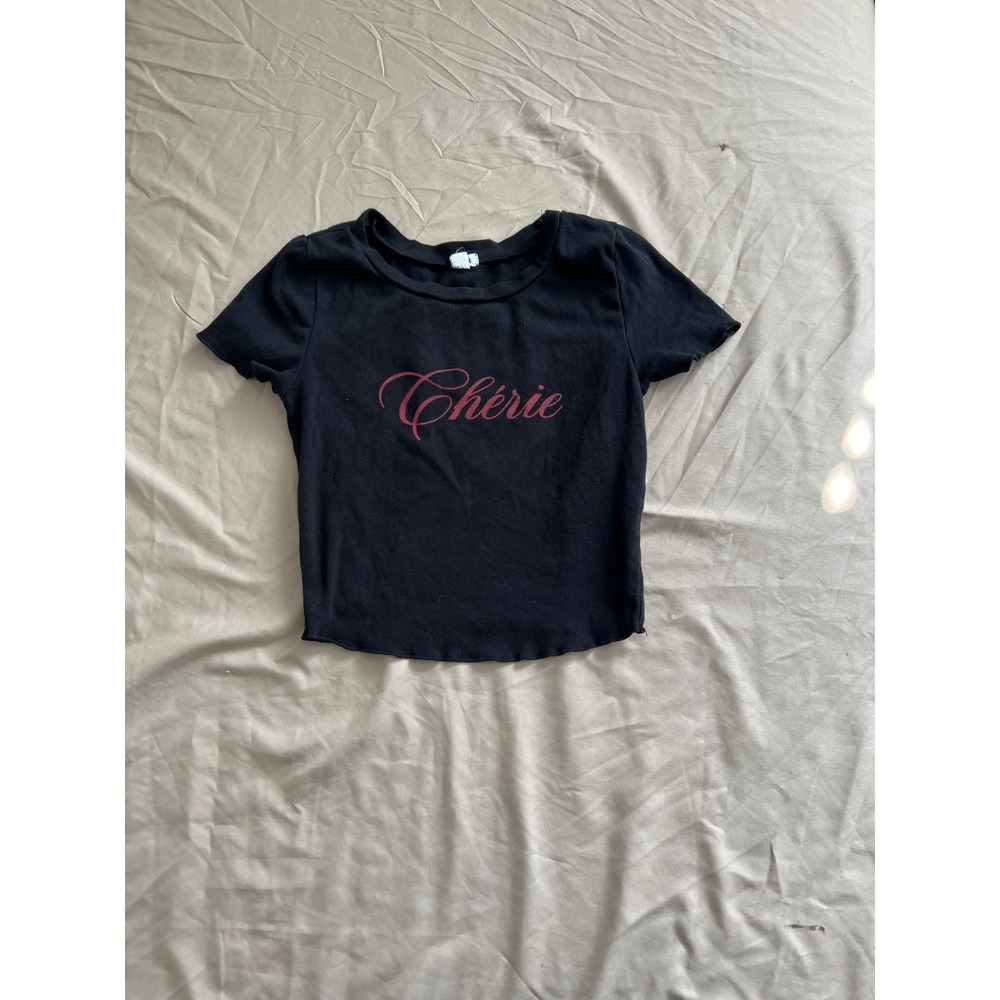 Garage Chérie Black Baby Tee Crop Top Women's XS Y2K Graphic